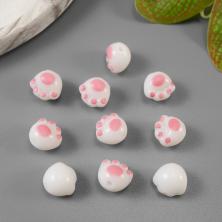 Бусины акрил "Лапка" 12мм арт.ИВ-491 белый/розовый (10шт)