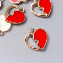 Подвеска "Сердце пополам" 15*14мм арт.7356075 золото/красный