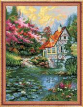 1394 "Водяная мельница" Набор для вышивания мулине "Риолис" 30*40см