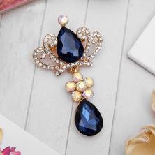 Брошь "Императрица" 35*60мм арт.1489175 золото/т.синий