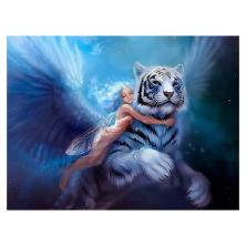 "Девушка и белый тигр 5D" 42*32см арт.0350 LT Картина стразами на подрамнике полная выкладка