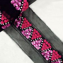 Тесьма с бусинами и стразами 85мм арт.MLS-1017 малиновый/черный