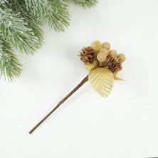 Веточка 13см с ягодами и шишками арт.SF-2332 золото