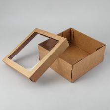 Коробка крафт с окошком 20*20*9м крафт арт.498