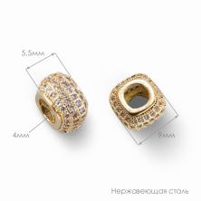Бусины металл со стразами 9*9*5,5мм отв.4мм арт.ИВ-956 золото (нерж.сталь)