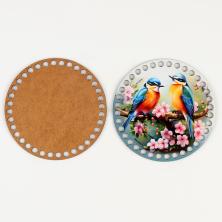 Заготовка для вязаной сумки дерево круг "Крышка. Птички на яблоне" 15см арт.9918102