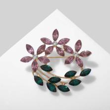 Брошь "Цветы в венке" 48*52мм арт.9601174 золото/ассорти