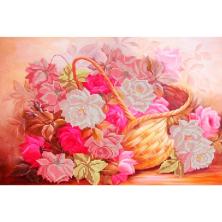 9723 "Корзина с розами" Рисунок на ткани "Конек" частичная вышивка 39*29см