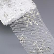 Фатин мягкий  5,5см "Снежинки" арт.SF-5812 белый/серебро-23