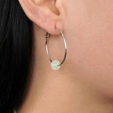 Серьги-кольца d-3,0см арт.SF-7688/1 серебро (бусина светится в темноте)