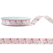 Лента атласная 12мм арт.ALP-123 звездочки/розовый