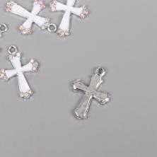 Подвеска "Крест" 22*15мм арт.10708445 серебро/белый