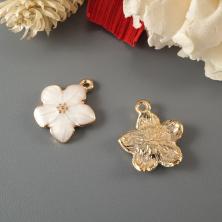 Подвеска "Незабудка" 15*17мм эмаль арт.ИВ-98 белый/золото