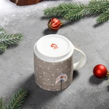 Набор кружек "Елочные игрушки" 340мл 4 предмета+ подставка 11,5*12*28см арт.6342532 фарфор