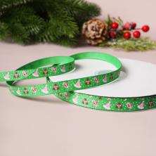 Лента репсовая 10мм "Новый год" арт.X-09 зеленый