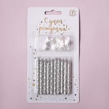 Свеча для торта 6см с держателем арт.0108 серебро (10шт)