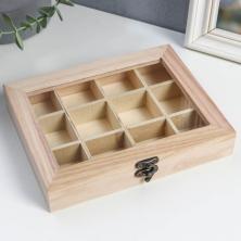 Шкатулка дерево "Прямоугольная" 15*19*3,5см 12 отделений арт.1062540