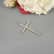 Подвеска "Крест" со стразами 20*32мм арт.ИВ-45 серебро