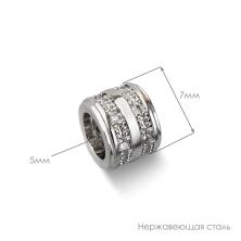 Бусины металл со стразами 7*6мм отв.5мм арт.ИВ-957 никель (нерж.сталь)