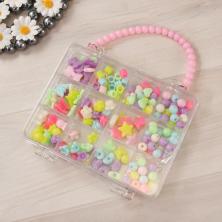 Набор из бусин акрил + резинка для браслетов 13*10см арт.STH-23 ассорти (168шт)