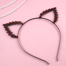 Ободок металл 4мм "Ушки кошки" 60мм со стразами арт.ФУ-9891