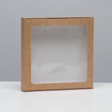 Коробка крафт с окошком 21*21*3см арт.7904619