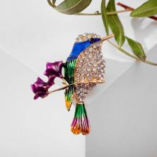 Брошь "Птичка" 45*30мм арт.5461743 золото/цветная