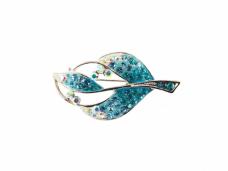 Брошь "Лист" со стразами арт.X01-068 серебро