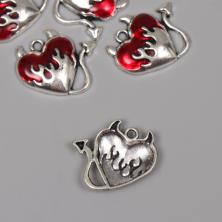 Подвеска "Сердце дьявола" 27*25мм арт.10710035 серебро/красный