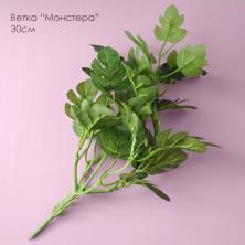 Ветка Монстеры 30см арт.ФУ-11992 зеленый (5веток)