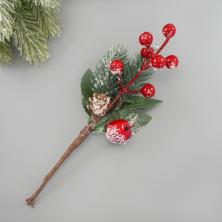Ветка 20см с ягодами и шишкой арт.SF-6124 красный
