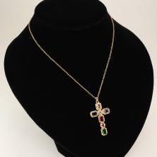 Подвеска с цирконами "Крест" 24*45мм арт.ИВ-471 микс/золото