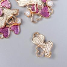 Подвеска "Три сердечка" 20*13мм арт.7356033 золото/фиолетовый