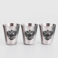 Набор рюмок в черн. чехле "Герб" 4*3,5см 6831462 (3шт) (нерж.сталь)