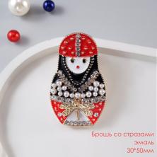 Брошь со стразами и жемчугом 