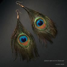 Серьги перо натур. 