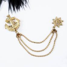 Брошь "Якорь" со стразами 120*25мм арт.A-353 золото