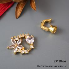 Застежка д/бижутерии "Цветок" 23*18мм металл арт.ИВ-906 сирен./золото  (нерж.сталь)