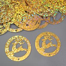 Пайетки-голограмма "Олень в круге" 35мм арт.G-35 (100шт) золото