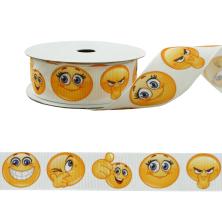 Лента репсовая 25мм  "Смайлики" арт.SF-5186-8 белый/желтый