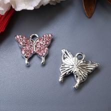 Подвеска со стразами "Бабочка" 17*15мм арт.304-982 розовый