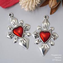 Подвеска "Красное сердце/Крест" 25*40мм эмаль ИВ-1120 серебро