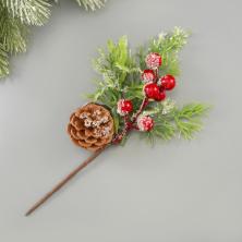 Ветка 24см с ягодами и шишкой арт.SF-6124 красный