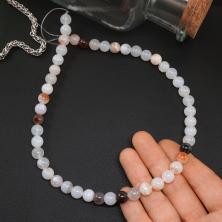 Бусины "Агат"  8мм 38см арт.SF-7591 бежевый микс-98 (50бусин)