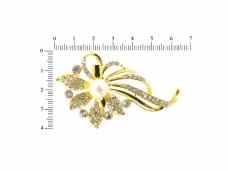 Брошь "Цветок с жемчужиной" со стразами арт.ФУ-7162   золото
