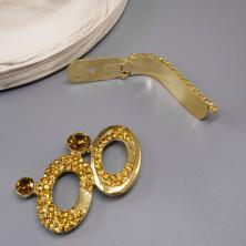 Застежка шубная со стразами арт.ФУ-0492 золото/желтый