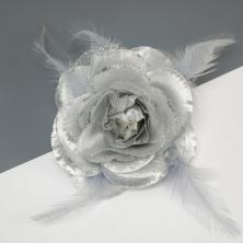 Украшение цветок на булавке и зажиме 9см арт.4616 серебро