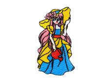 Термоаппликация "Девочка в желтой шляпе с лейкой в руках" желтый/голубой 70*35мм арт.3659