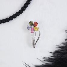 Брошь "Незабудка" со стразами 41*18мм арт.X01-1085 серебро