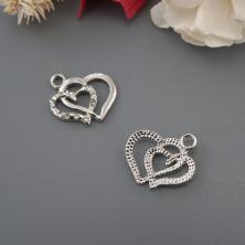 Подвеска "Сердце двойное" со стразами 17*16мм арт.ИВ-445 серебро